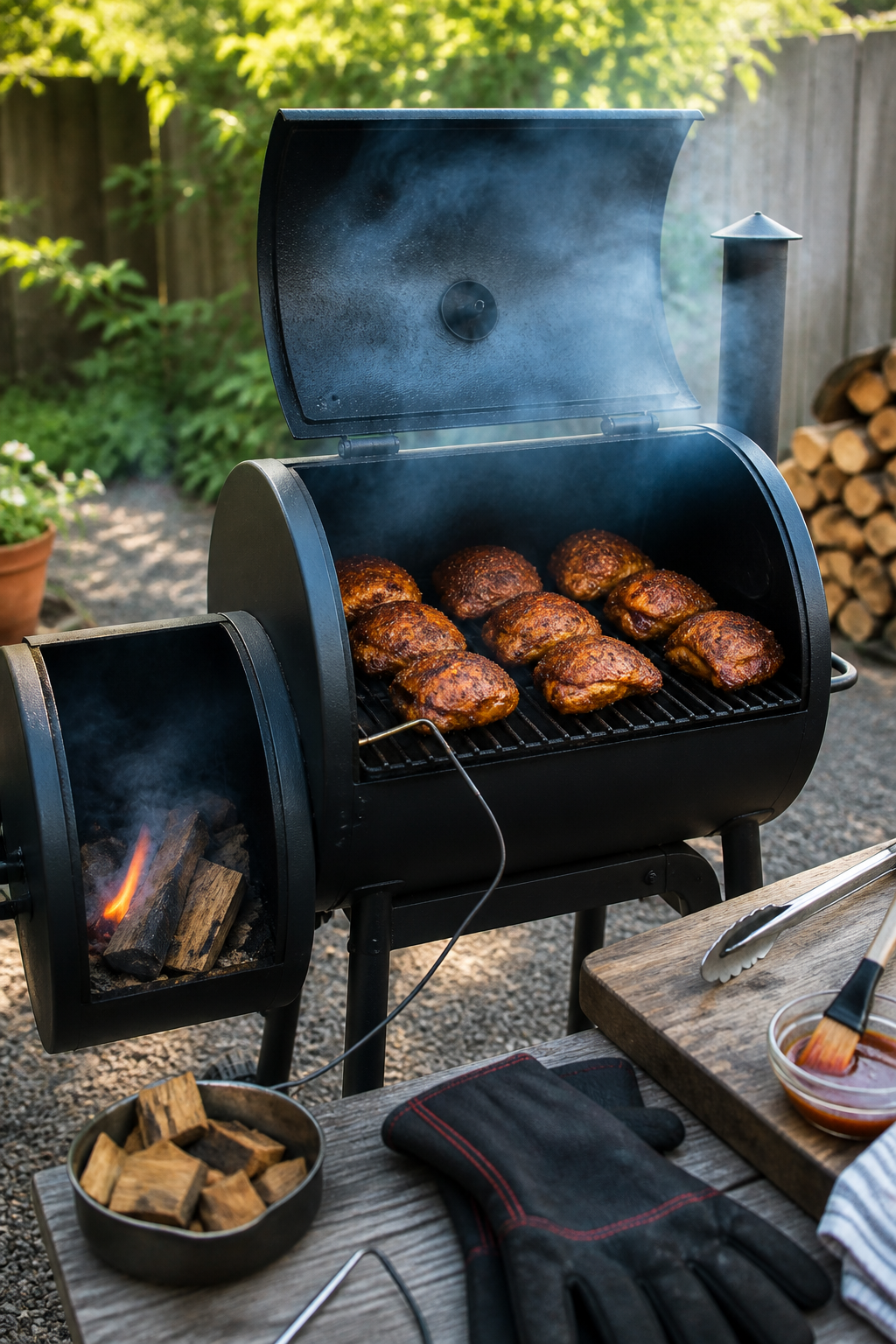 Offset smoker in field
